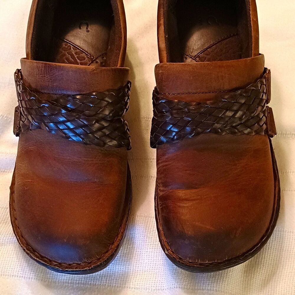 b.o.c Women’s Brown Leather Slip-On Flats Woven Strap Round Toe 9.5